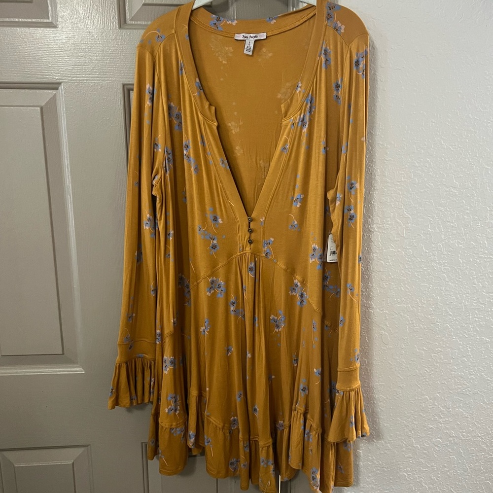 Free People Mustard Yellow Floral Tunic